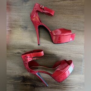 Glossy Red Peep-Toe Heels